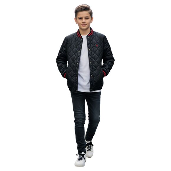 Polo Ralph Lauren Black Puffer Snap Front Jacket Size L14/16 - Picture 1 of 11